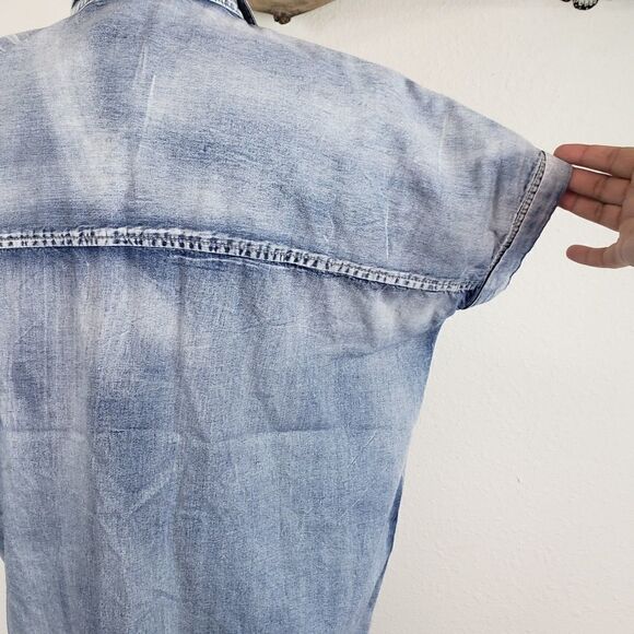 Vanilla star  chambray cuffed cotton dolman top - Picture 5 of 8